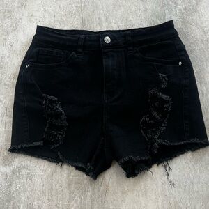 Women's Black Distressed Denim Shorts